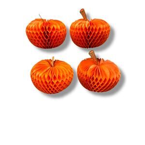 Vintage Set of 4 Honeycomb Centerpiece Decorations 10" Orange Fall